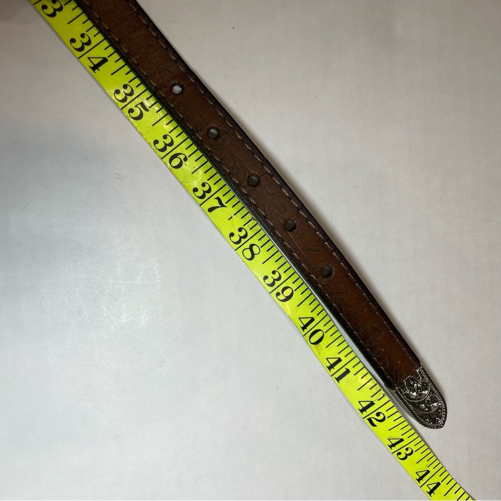 Belt women’s western with silver accents. Floral etched design.  43” long. Used. - Picture 7 of 8